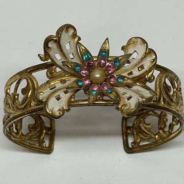 Rhinestone and Enamel Bow Gold Cuff Bloomers and Frocks